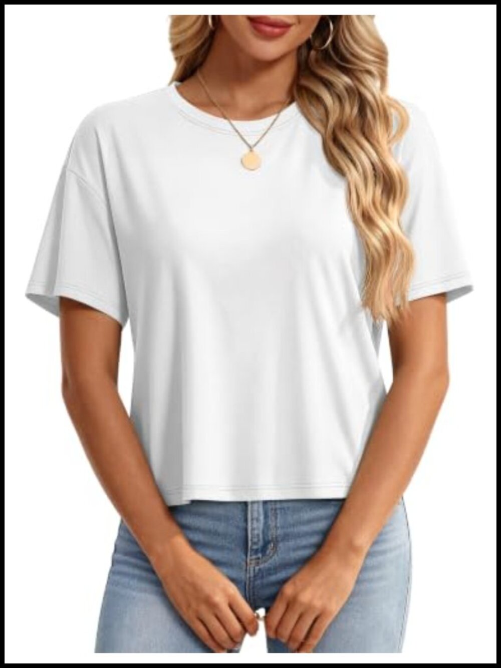 YUCOLEN Cotton Blend Loose Fit Crop Top Short Sleeve UPF 50+ Boxy Tee